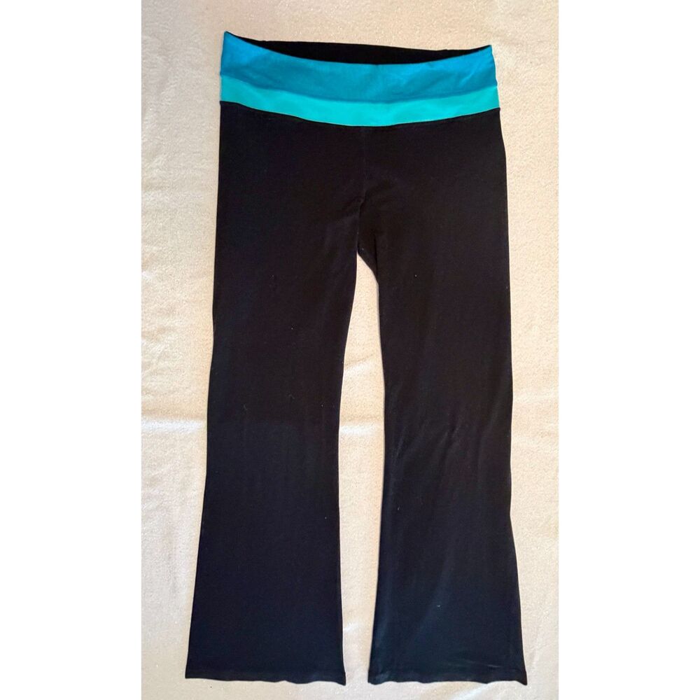Lululemon Groove signature blue and turquoise fold-over waistband yoga pants